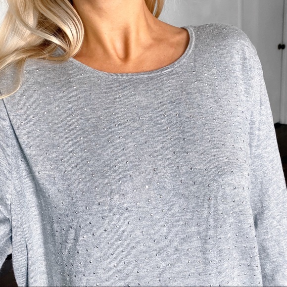 🐚 BONITA GREY SILVER RHINESTONE LONG SLEEVE KNIT TOP! - Picture 6 of 13